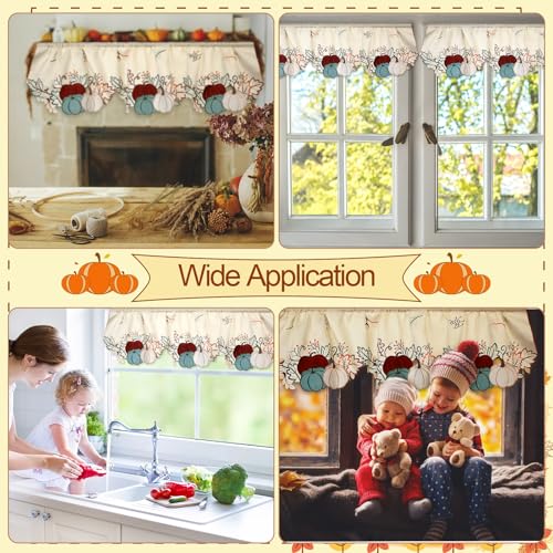 Breling Embroidered Fall Kitchen Curtain Valance for Thanksgiving - style: Pumpkin