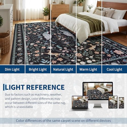 Garvee Floral 5x7 Area Rugs Washable Living Room Rug Entryway Rug Black - color: Black, size: 5' x 7' (Rectangular)