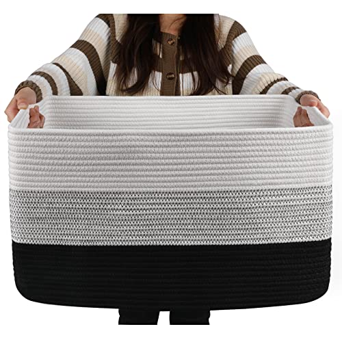 OIAHOMY Blanket Basket Laundry Basket Dog Toy Basket 75L Gradient Black - color: Gradient Black, size: 22”x17”x12”