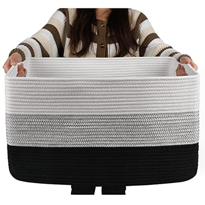 OIAHOMY Blanket Basket Laundry Basket Dog Toy Basket 75L Gradient Black - color: Gradient Black, size: 22”x17”x12”