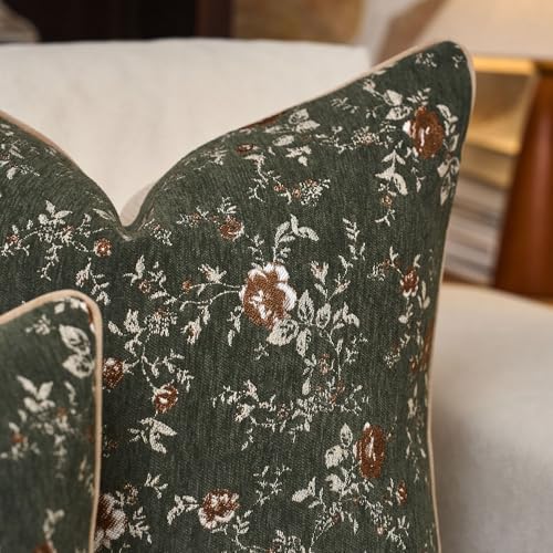 Spring Flower Lumbar Throw Pillow Cover 12x20 Inches Green Vintage Floral Pillow Cover Farmhouse Summer Cushion Cover Leaf Retro Pillowcase Home Decor for Sofa Living Room Couch - color: Sage Green, size: 20" x 12" (Pack of 1)