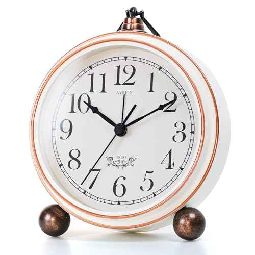 AYRELY® 5.3" Vintage Metal Analog Alarm Clock, Retro Desk and Table Clock - color: Round-white