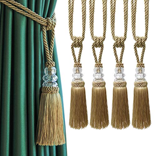 Tassel Curtain Tiebacks Handmade Curtain Tie Backs, Elegant Crystal Curtain Holdbacks for Home Office Decor (Golden, 4P) - color: Golden, size: 4P