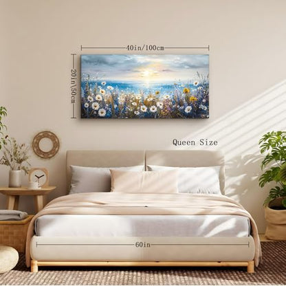 crmotu Seaside Landscape Wall Art, Beach Wildflower Sunset Large Paintings 20X40 In - color: Sunrise Seaside Flowers, size: 40"L x 20"W