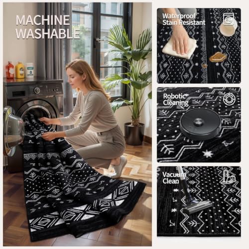 SERISSA 2'6"x8' Washable Non-Slip Boho Runner Rug for Hallway - color: Black, size: 2'6" x 8' (Runner)