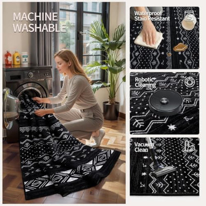 SERISSA 2'6"x8' Washable Non-Slip Boho Runner Rug for Hallway - color: Black, size: 2'6" x 8' (Runner)