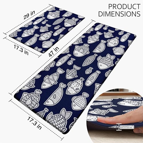 Kitchen Rugs for Floor 2 Pcs Memory Foam Padded Anti Fatigue Kitchen Mat - color: Fish-03