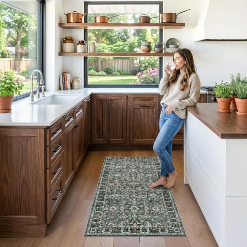Entryway Rug 2x4 Runner Rug: Washable Runners for Kitchen Non-Slip Soft - color: Dark Green Multi, size: 2' x 4' (Rectangular)