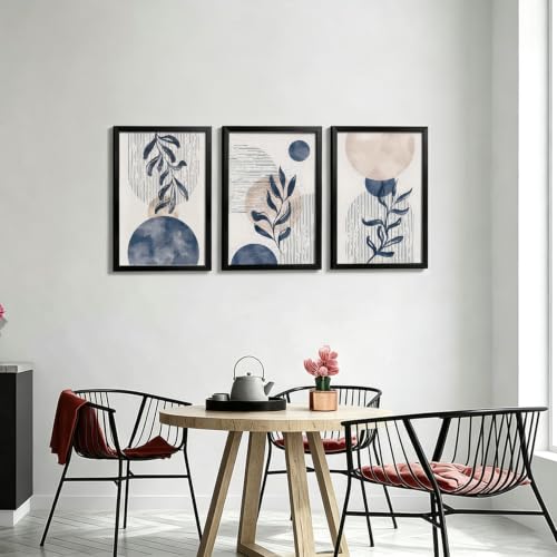 HCJWCXD Boho Navy blue plant Wall Art Canvas Prints, Set of 3, 16x24 in - color: Black Framed Navy Blue, size: 16x24 Inches