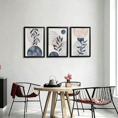 HCJWCXD Boho Navy blue plant Wall Art Canvas Prints, Set of 3, 16x24 in - color: Black Framed Navy Blue, size: 16x24 Inches