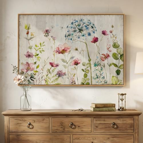 Framed Vintage Rustic Floral Botanical Wall Art for Office, 24x36 In - color: Multi & Pastels