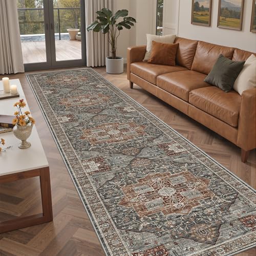 Roxstand Washable 2.6x12 Runner Rug, Non Slip Hallway Rugs Grey/Brown/Tan - color: Grey/Brown/Tan, size: 2'6"x12'(Runner)