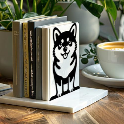 Peacoblue 5.3"x4.3"x7.9" Metal Bookends, Heavy Duty Book Ends for Shelves - style: Cute Shiba Inu