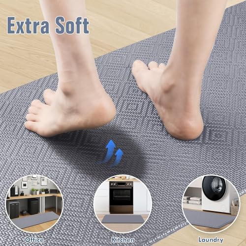 Kitchen Mat 2PCS Kitchen Rugs Cushioned Anti-Fatigue Rug Standing Desk Mat - color: Light Grey, size: 47"L x 17.3"W x 0.5"Th
