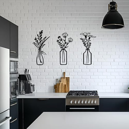 Embewhis Wall Decor Metal Flowers 3pcs, Rustic Farmhouse Flower Sculptures, 13.7" Wall Art Decor, Drill-Free Install Option for Living Room, Kitchen, Bedroom & Bathroom (M) - size: M
