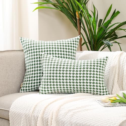 Chenille Houndstooth Pillow Covers 12x20, Set of 2, Green and White - size: 20" x 12" (Pack of 2)