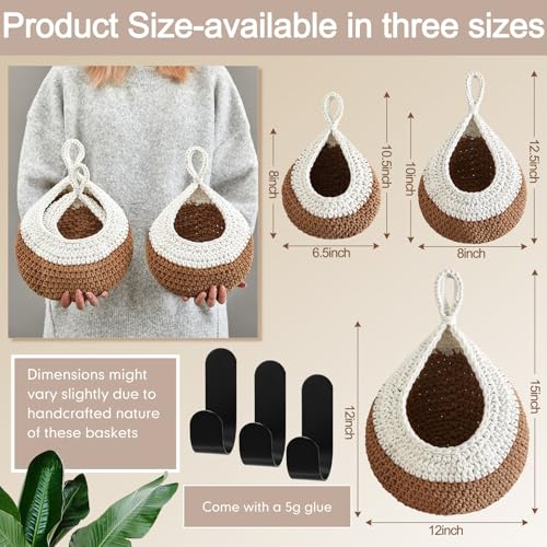 Honeydak 3 Hanging Baskets, Cream & Linen Brown, Classic Teardrop - color: Cream & Linen Brown, style: Classic Teardrop