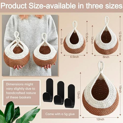 Honeydak 3 Hanging Baskets, Cream & Linen Brown, Classic Teardrop - color: Cream & Linen Brown, style: Classic Teardrop