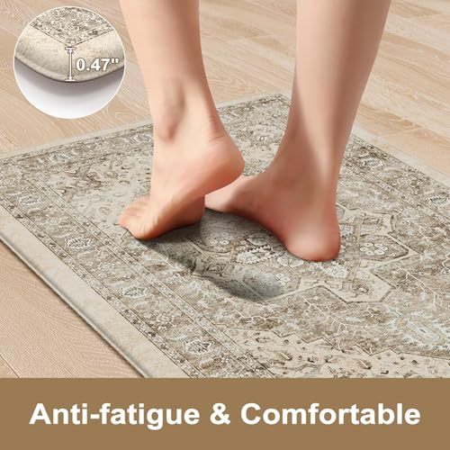 KIMODE Anti Fatigue Kitchen Mats 17"x59"+17"x29",Boho Kitchen Rugs Set of 2 - color: Khaki/Multi, size: 59"L x 17.3"W x 0.47"Th + 29"L x 17.3"W x 0.47"Th