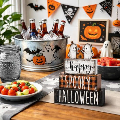 4Pcs Halloween Table Decoration Happy Halloween Wooden Ghost Sign - style: Campfire Ghost