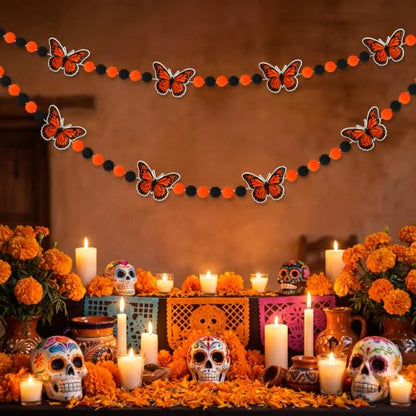 Jansun Day of the Dead Garland 3D Felt Monarch Butterfly Banner Decor - color: Black Qrange