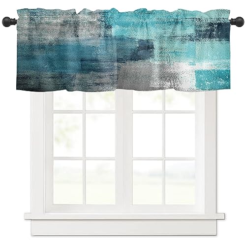 Turquoise Kitchen Curtains Abstract Art Valances for Windows Farmhouse Window Treatment Valances Rod Pocket Cyan Teal Gray Curtain Valance for Bathroom Bedroom Living Room, 54 X 18 Inch,1 Panel - color: Teal, size: 54"W x 18"L (Pack of 1)