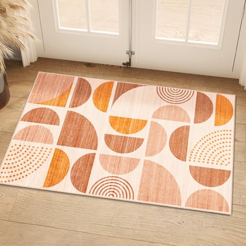 MUJOO Boho Small Rug Washable 2x3 Area Rugs Non Slip Modern Abstract - color: Orage and Beige, size: 2' x 3' (Rectangular)
