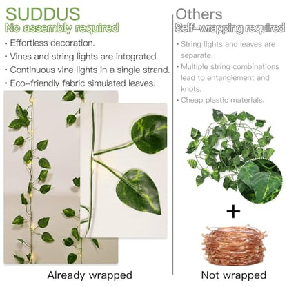 suddus 33FT 100LED Pothos Vine Fairy Lights Battery Operated Copper Wire - color: Pothos, size: 100 LED-Battery