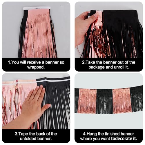 BEISHIDA Black Rose Fringe Garland Banner 30ft Wall Tinsel Foil Streamers - color: Black Rose