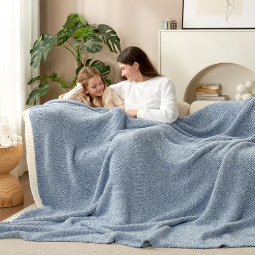 Snuggle Sac Queen Size Bed Blanket Heather Blue, Reversible Super Soft Microfiber Blankets Warm Cozy Knit Fuzzy Plush Bed Blankets, Blue, Queen 90x90 - color: Heather Blue, size: Queen (90"x90")