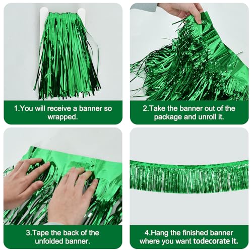 BEISHIDA Green Fringe Garland Banner 3Pack 30ft Wall Tinsel Foil Streamers - color: Green