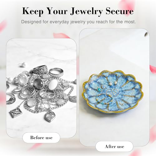 SEEDUSTRY 세라믹 주얼리 트레이, 꽃잎 반지 접시, 작은 세라믹 주얼리 장신구 홀더, 데스크탑 장식, 반지, 귀걸이, 목걸이를 위한 앙증맞은 접시, 어머니 여자 친구 딸 자매를 위한 선물 - color: 해바라기 블루