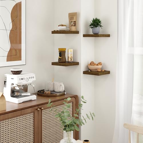 Fun Memories Floating Shelves for Wall - 7.5 Inch Square Shelves with Invisible Brackets, Small Wall Shelf for Living Room, Bathroom, Bedroom, and Kitchen Decor Brown Set of 3 - color: Brown, size: 7.5"L x 7.5"D