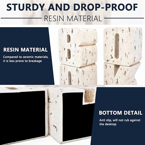 Bookends Book Ends Decorative, Book Design, Modern Bookends for Shelves, Non-Skid Heavy Duty Resin Book Stopper for Books, Resin, 1Pair