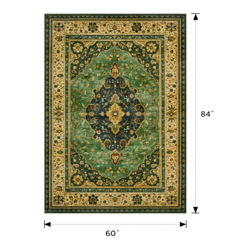 Joydeco Gold and Green Rugs for Living Room, 5x7 Washable Rug for Bedroom - color: Green/Beige, size: 5' x 7' (Rectangular)