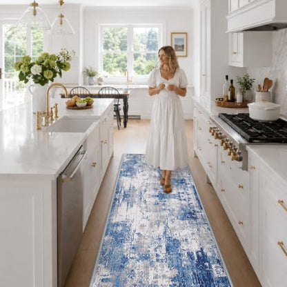 RELEANY Washable Runner 2'x6' Abstract Area Rug for Hallway Blue Gray - color: Blue/Gray, size: 2' x 6' (Runner)