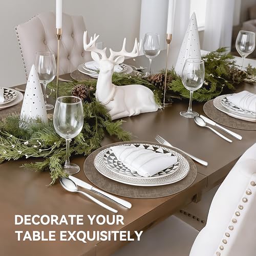 13" Round Placemats Set of 6, Reversible Faux Leather Wipeable Table Mats - color: Dark Coffee