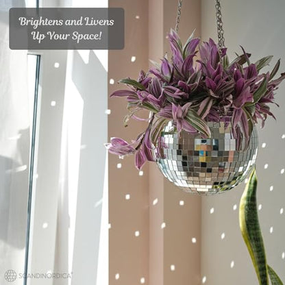 SCANDINORDICA Disco Ball Planter, Value Package, 8-inch Silver - size: 8" Silver