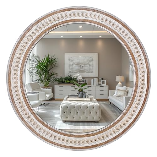 24 Inch Round Bathroom Mirror, Wooden Circular Mirrors for Wall Decor - color: Style 1