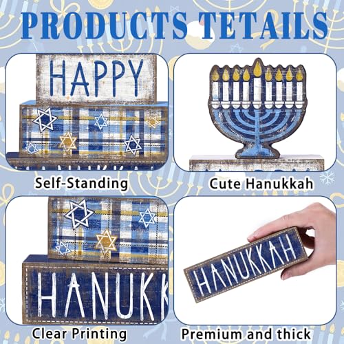 Hanukkah Table Decoration Happy Hanukkah Wooden Block Wooden Menorah Decor - style: Hanukkah