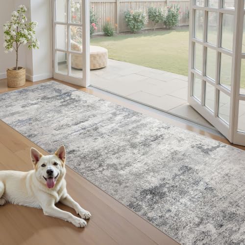 DMOYEST 3x12 Washable Runner Rug for Hallway Abstract Soft Carpet Runner - color: Grey Blue, size: 3' x 12' (Runner)