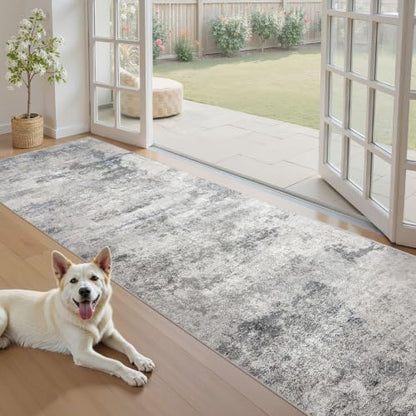 DMOYEST 3x12 Washable Runner Rug for Hallway Abstract Soft Carpet Runner - color: Grey Blue, size: 3' x 12' (Runner)