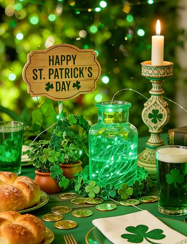 Brightown 12 Pack St. Patrick's Day LED Fairy Lights Battery Operated String Lights Waterproof Silver Wire 7 ft 20 LED Firefly Starry Moon Lights for DIY Wedding Party Bedroom Patio - color: Green, size: 12 PC