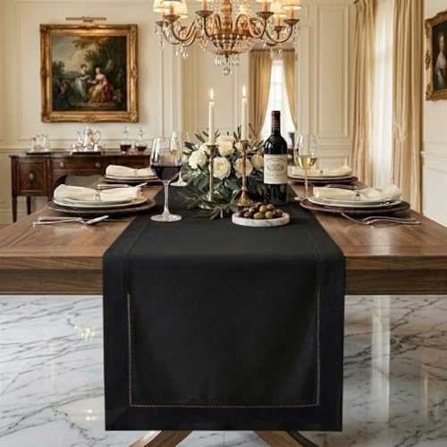 Signature Linen™ by D'Moksha, 100% Pure Linen Black Table Runner 14x120 in - color: Black, size: 14 X 120 Inch