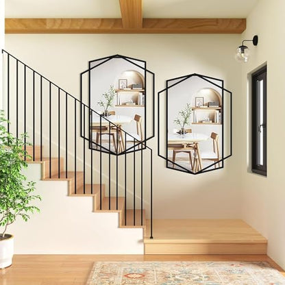 40''X30'' Hexagon Mirror Black Metal Framed Wall Mounted Geometric Bathroom Mirrors for Over Sink, Hexagon and Rectangular Mirror Vertical or Horizontal Hanging for Entryway, Living Room