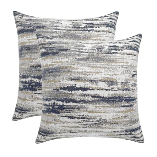 Jacquard Chenille Striped Decorative Throw Pillow Covers for Couch Set of 2, 18x18 Inches, Navy Blue - color: Navy Blue, size: 18" x 18" (Pack of 2)