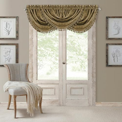 Antonia Waterfall Tassel Window Valance, Antique Gold - 52" W x 36" L - color: Antique Gold