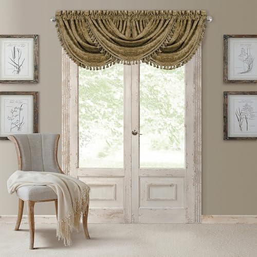 Antonia Waterfall Tassel Window Valance, Antique Gold - 52" W x 36" L - color: Antique Gold