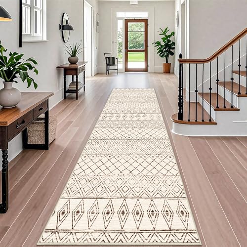 Washable 4x12 Runner Rug Hallway: Moroccan Non Slip Extra Long Rugs Beige - color: Geo Beige, size: 4' x 12' (Rectangular)