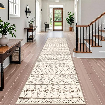 Washable 4x12 Runner Rug Hallway: Moroccan Non Slip Extra Long Rugs Beige - color: Geo Beige, size: 4' x 12' (Rectangular)